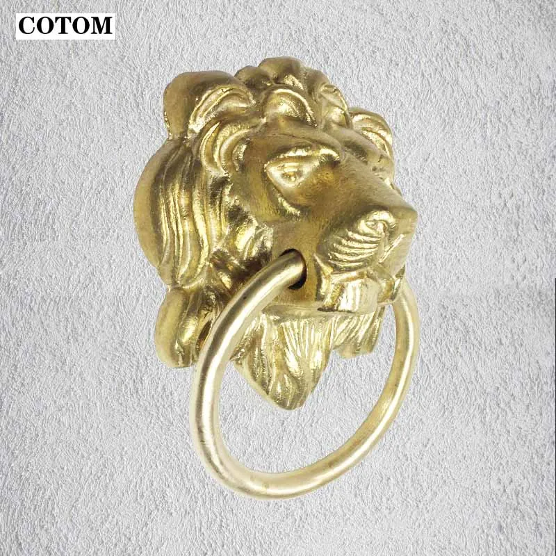 1pc Brass Lion Head Door Knockers Front Door Wooden Door Pull Gold