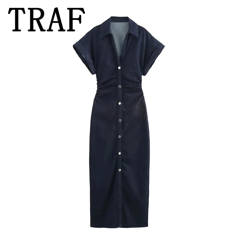 فستان TRAF من قماش الدنيم للنساء لربيع وصيف فساتين...