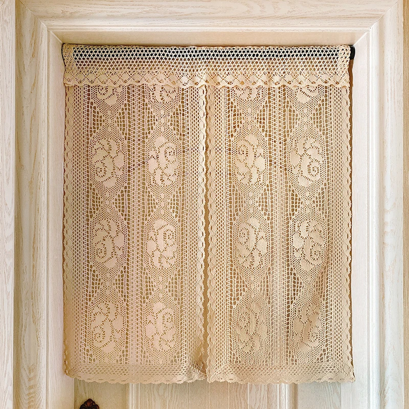 

Cotton Crochet Door Curtain, Home Decorative Hanging Curtains, Rose Pattern, Living Room Visit, Through Rod Top, Retro,1Pc