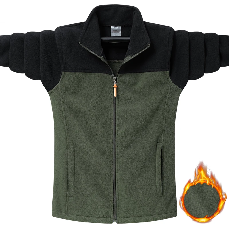 9XL Winter Men's Polar Fleece Jackets Outdoor Tactical Windproof Color Match Soft Warm Full Zipper Sports Hiking Ski Cargo Coats hiking jackets polar fleece jacket mens winter sweatercoat