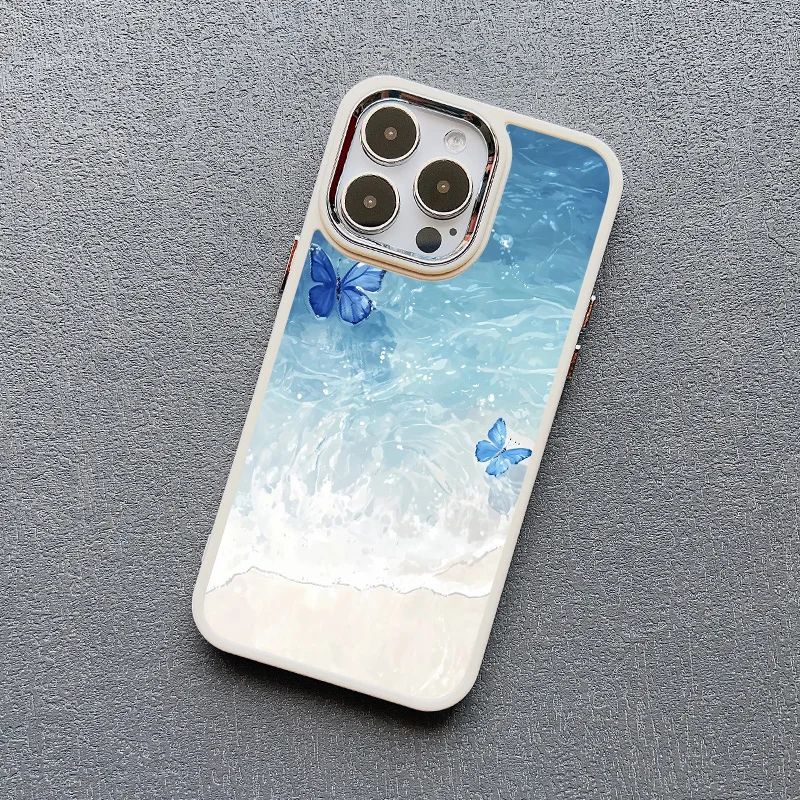 Blue Butterfly Ocean Waves Silicone Phone Case Cover