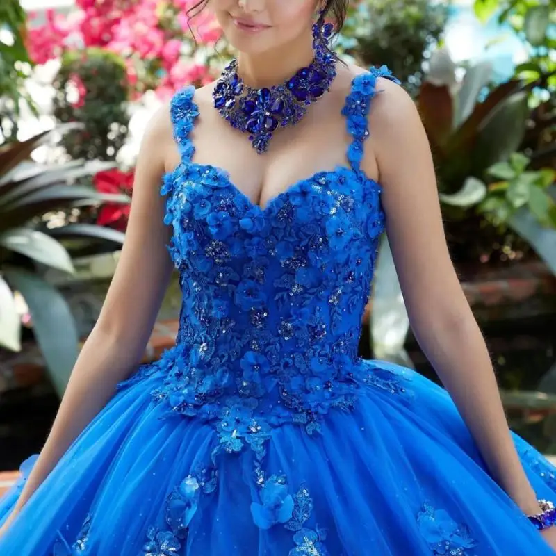 

Royal Blue Quinceanera Dresses 2024 Ball Gown Spaghetti Lace Appliques Sweet 16 Dress vestidos de quinceañera