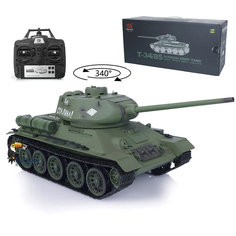 Toys Heng Long 1/16 7.0 Plastic Ver Soviet T34-85 Army RC Tank Ready to Run Model 3909 Engine Proportion Smoke Car TH17764 2