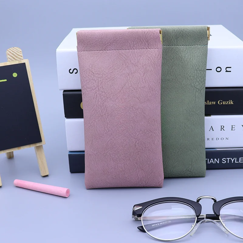 

Fashion Soft Leather Glasses Bag Case Waterproof Solid Simple Eyewear Storage Bags Accessories