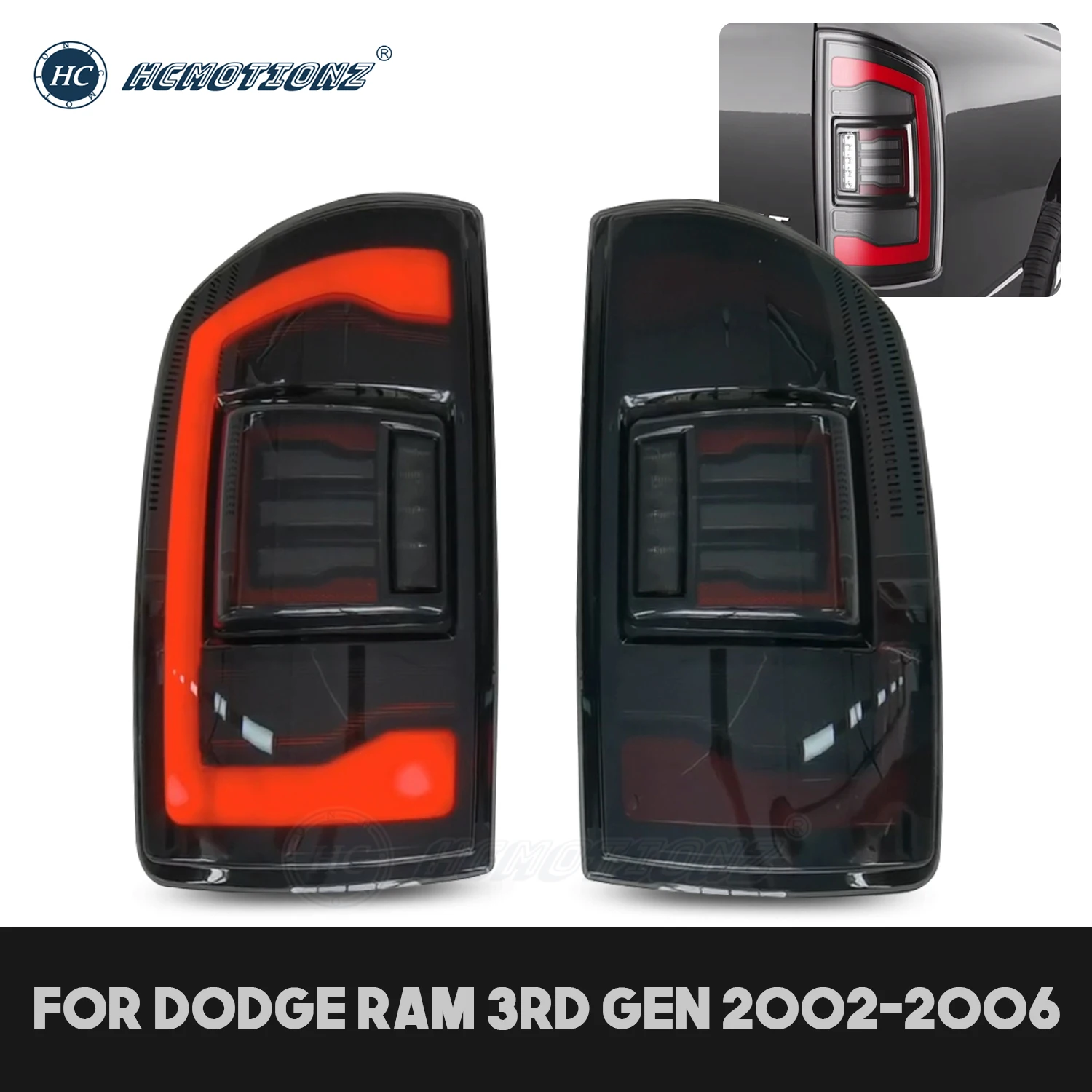 

HCMOTIONZ Tail Lights For Dodge Ram 2002-2006 3rd Gen LED Car Back Rear Lamps Assembly Accessories DRL Animation Sequential