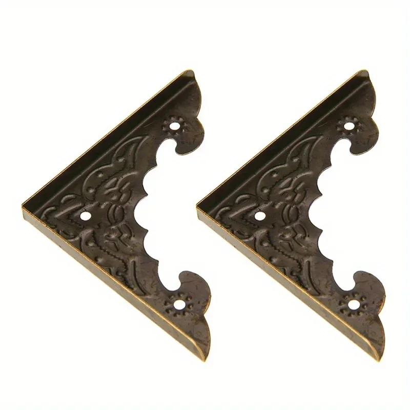 Furniture Corner Protector Antique Jewelry Box Corner Foot Wooden Case Corner Protector Bronze Tone Flower Pattern Carved Metal Crafts 20PCS