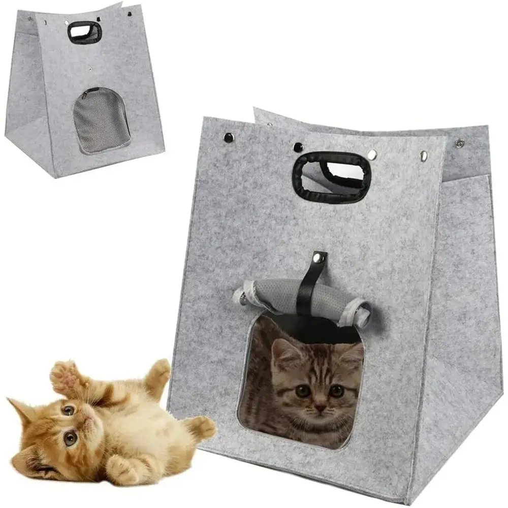 Cama multifuncional para mascotas, cueva de fieltro para cachorros y gatos, lavable, plegable, nido cálido, bolsa de transporte para gatos al aire libre