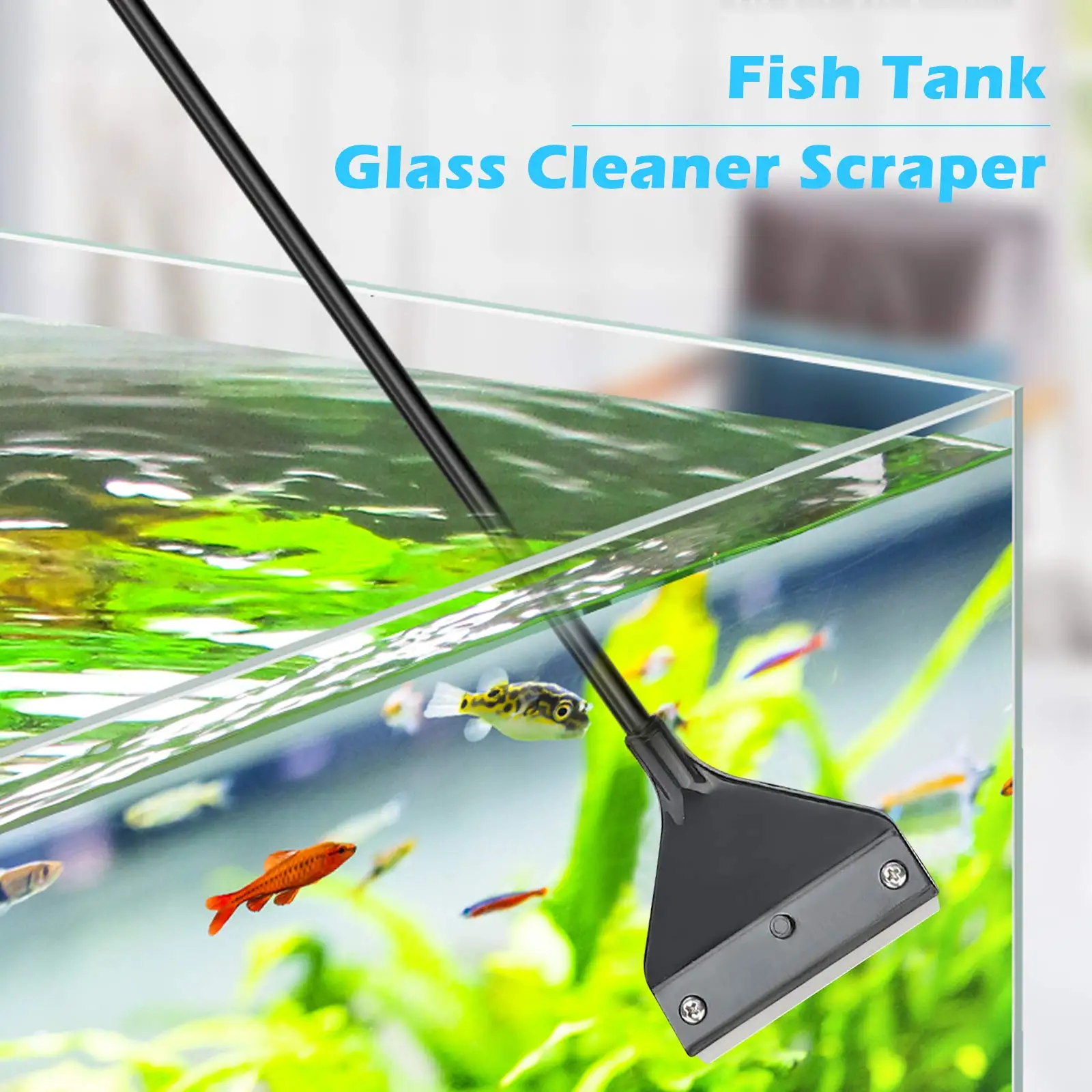 Aquarium Algae Razor Scraper-Extendable 21.65in Cleaning Tool for Glass Fish Tanks