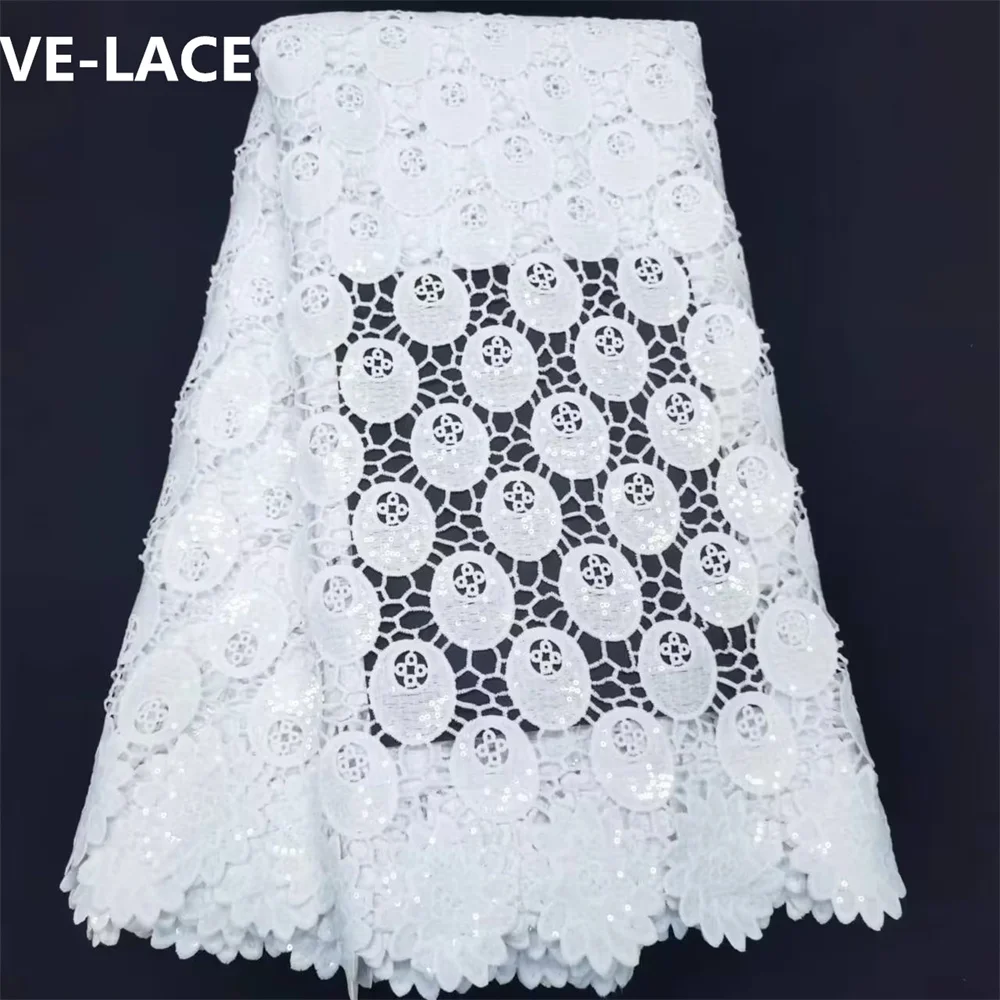 

Guipure Cord Lace Fabric African Lace Fabric High Quality 2022 Lace Material with Sequins Lace For Wedding Party Sewing dp-0110
