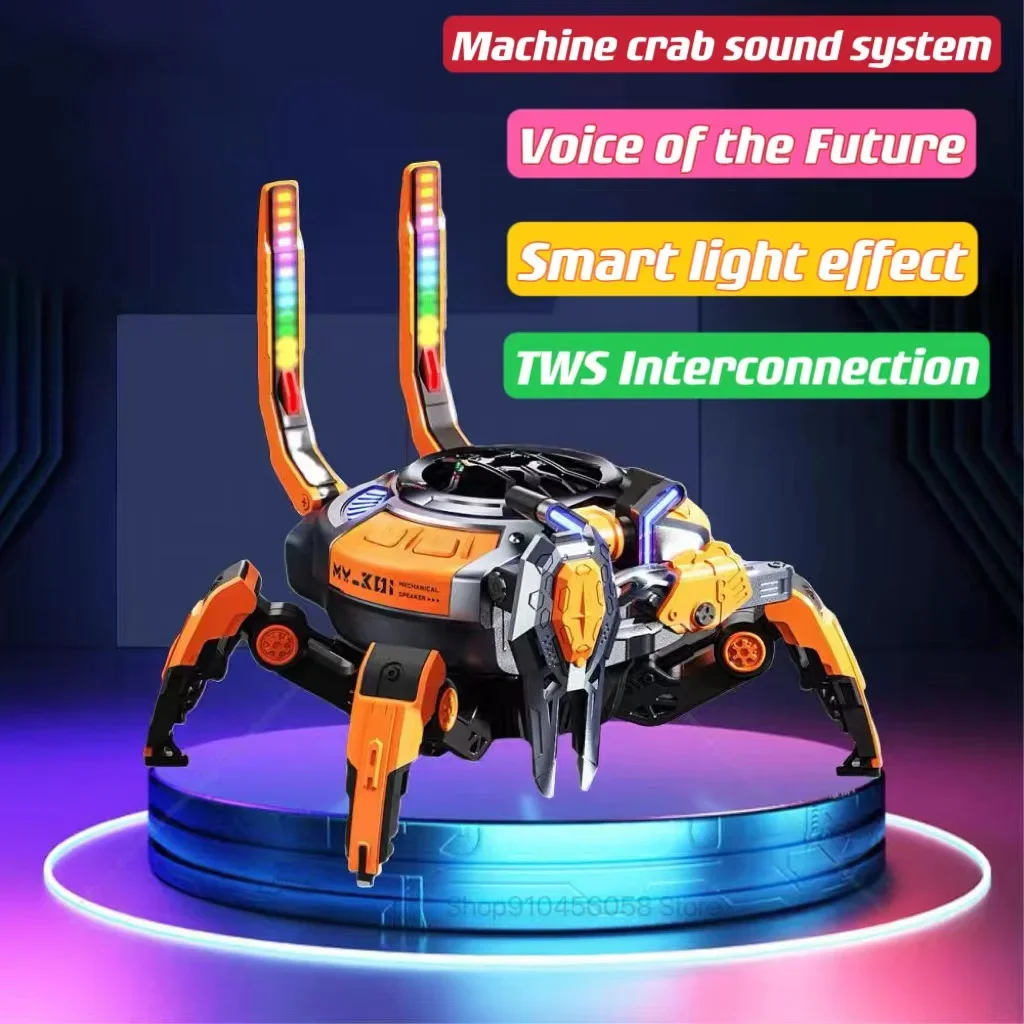 

TWS Bluetooth 5.0 Speaker Crab Toy Speakers For Computer with LED Light AUX Music Center System Sound Box Subwoofer Gift for Boy