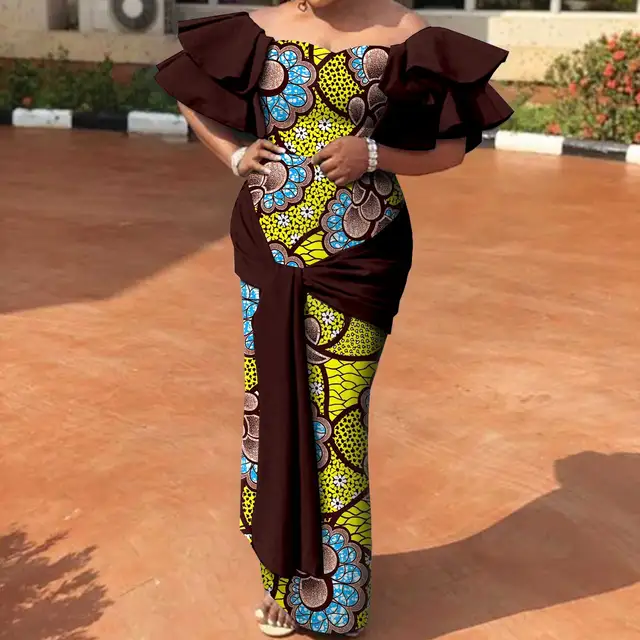 Kevwe Off Shoulder High Waist Maxi Print Dress - Image 2