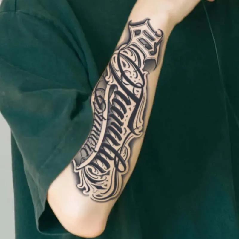 1Pc Handwritten Font Arm Waterproof Temporary Tattoo, Long-Lasting 1-2 Weeks, Realistic Semi-Permanent Fake Tattoo 3