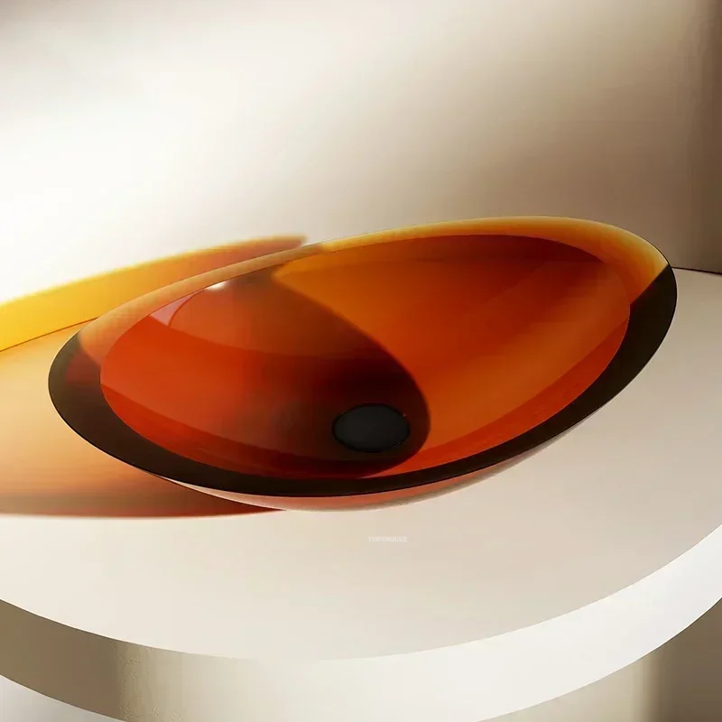 Nordic อ่างล้างหน้าที่มีสีสัน Designer โปร่งใสเรซิ่นห้องน้ําอ่างล้างหน้ารอบอ่างล้างจานตกแต่งห้องน้ําอ่างล้างหน้ามือ 1