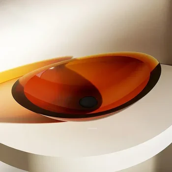 Nordic อ่างล้างหน้าที่มีสีสัน Designer โปร่งใสเรซิ่นห้องน้ําอ่างล้างหน้ารอบอ่างล้างจานตกแต่งห้องน้ําอ่างล้างหน้ามือ 1