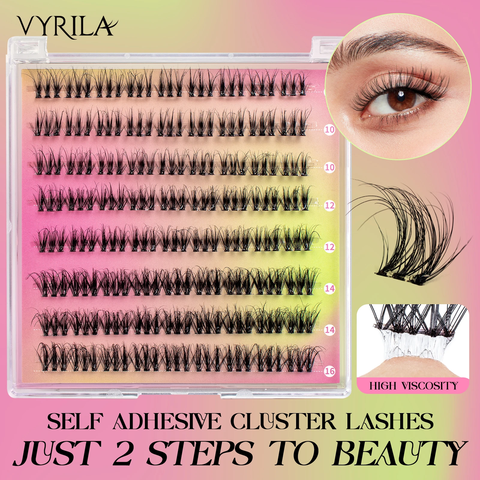 VYRILA Self Adhesive Eyelashes Cluster Lashes No Glue Needed DIY Lash Extension Soft Glue-Free Individual Lashes
