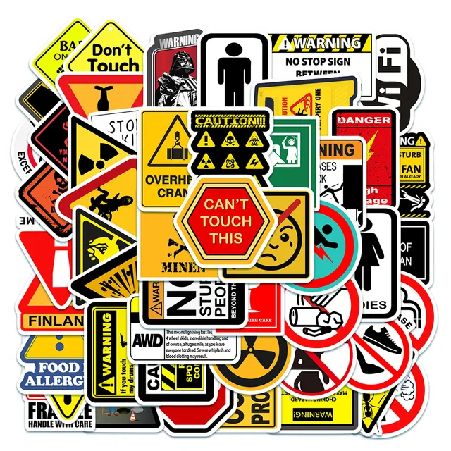 10/30/50Pcs Warning Mark Waterproof Graffiti Sticker Aesthetic Decorative Luggage Laptop Phone Fridge Scrapbook Kids Stickers 2
