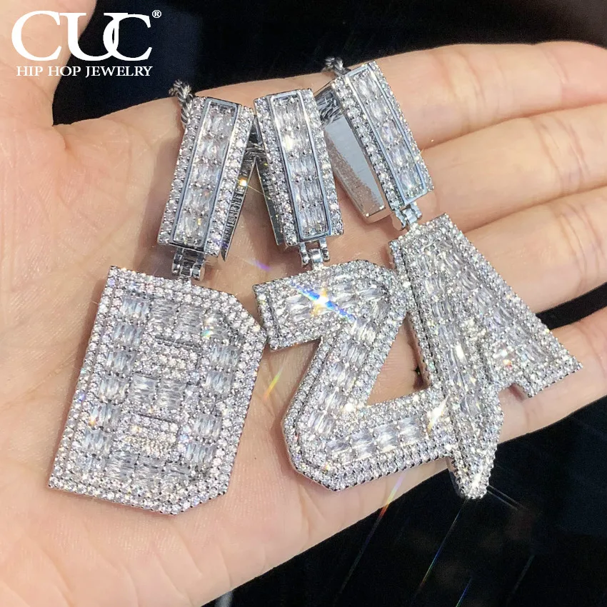 

CUC Gold Color Initial Letters Pendant Iced Out Baguette Cubic Zirconia Necklace Gold Color Men Women Hip Hop Rapper Jewelry A-Z