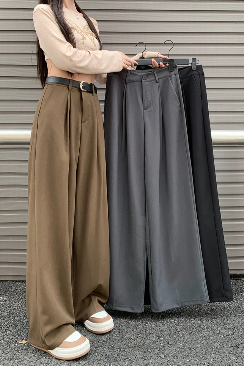 Khaki Suit Pants For Women In Autumn Casual High Waisted Slim Straight Leg Pants Wide Legs And Draping Floor Pants