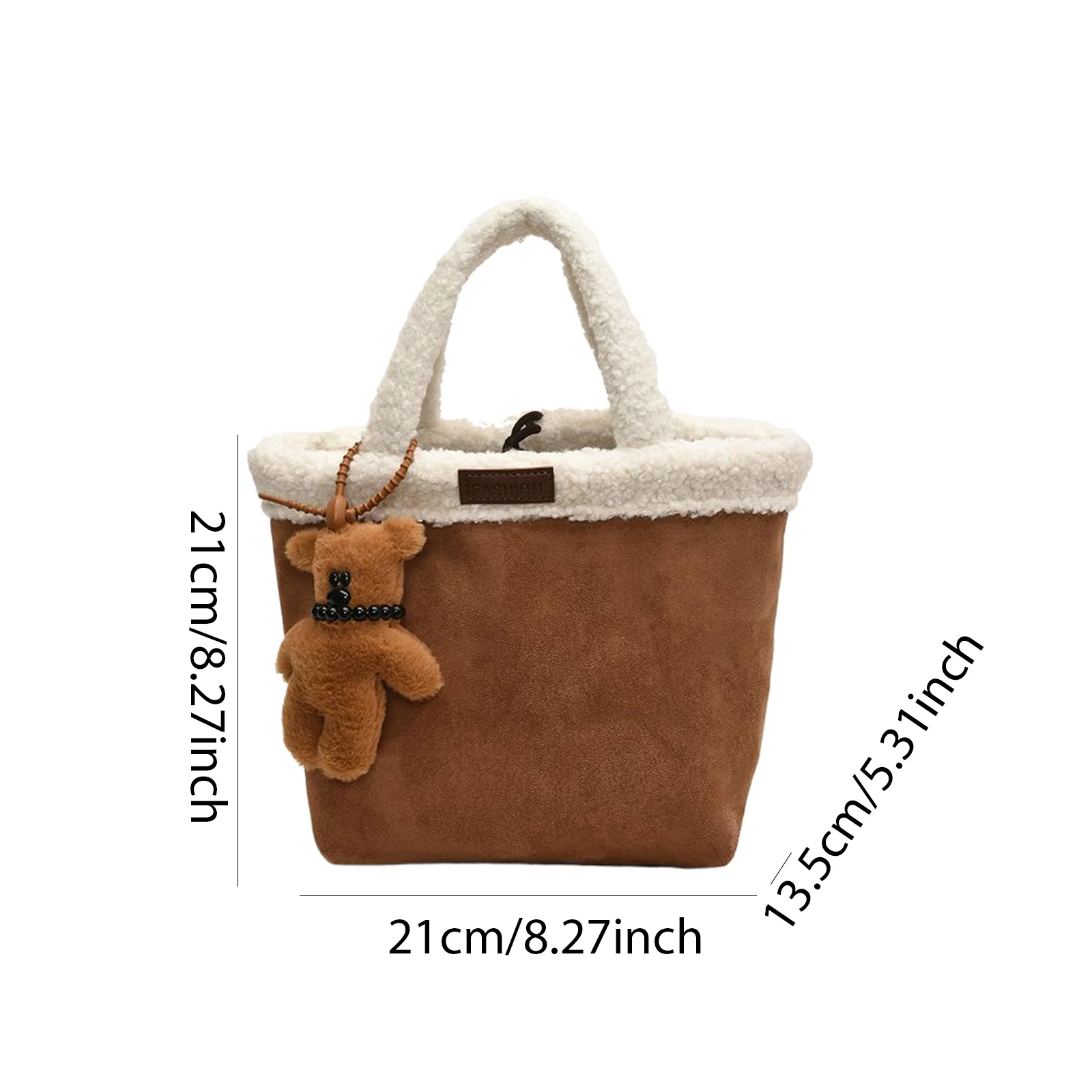 Women Faux Suede Plush Top-Handle Bag Tote Bag Shoulder Bag for Travel Shopping Daily Use