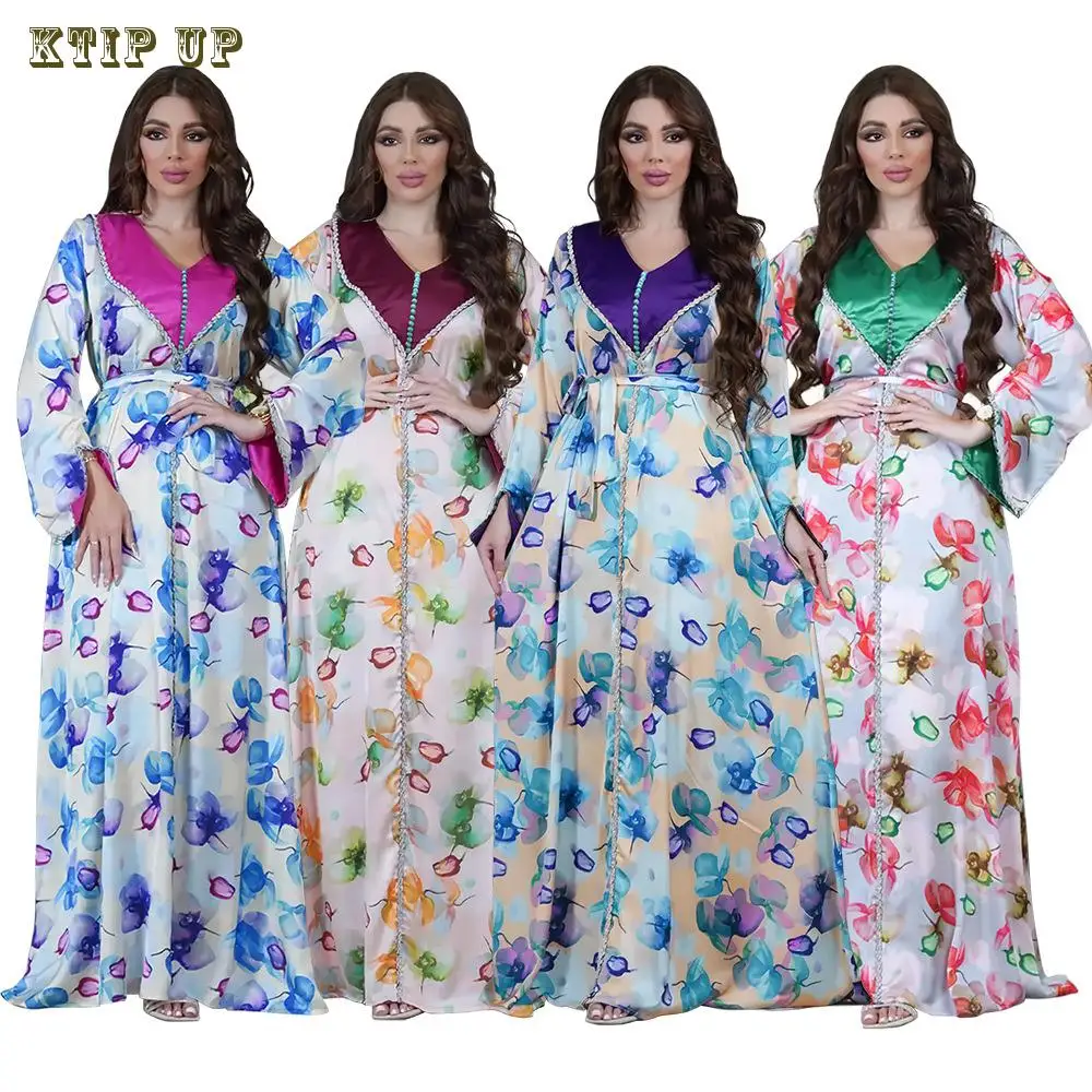 

Dubai Ramadan Middle East Saudi Arabia Abaya Moroccan Muslim Fashion Gown Fried Dough Twists Diamond Hand Button Print Dress