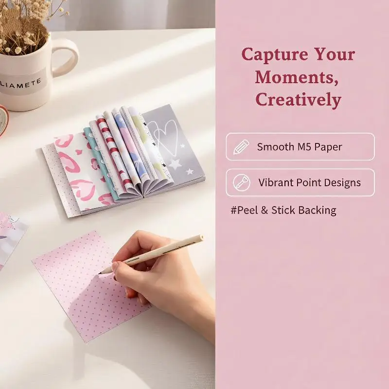 Blocco di Carta per Scrapbooking Kawaii | 120 fogli di carta con motivi a pois e stelle | Perfetto per la creazione di diari, la realizzazione di biglietti fai-da-te e l'artigianato artistico - immagine 3