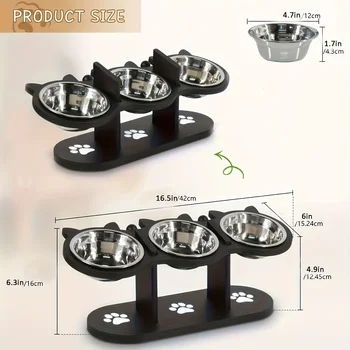 Cat 3 Bowls in 1 Feeder Feeding & Watering Supplies Food Bowl 15-Degree Tilt Raised Puppy 3 Stainless Steel Bowls Wood Brackets 2