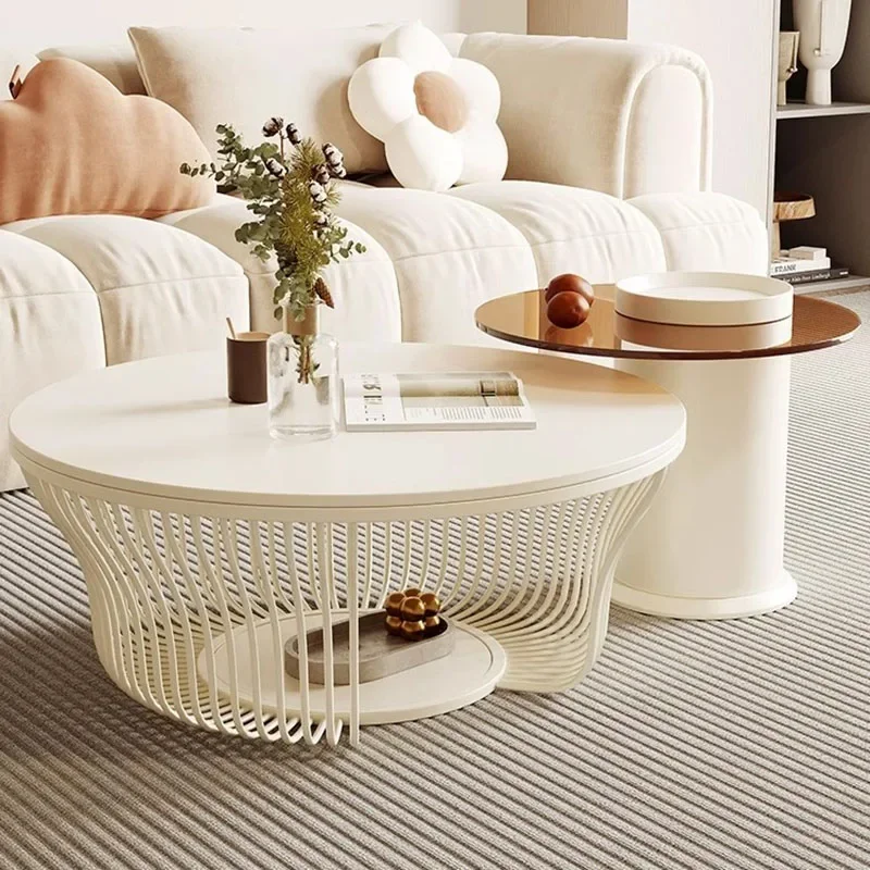 Low-Cute-White-Coffee-Tables-Storage-Metal-Round-Minimalist-Nordic ...