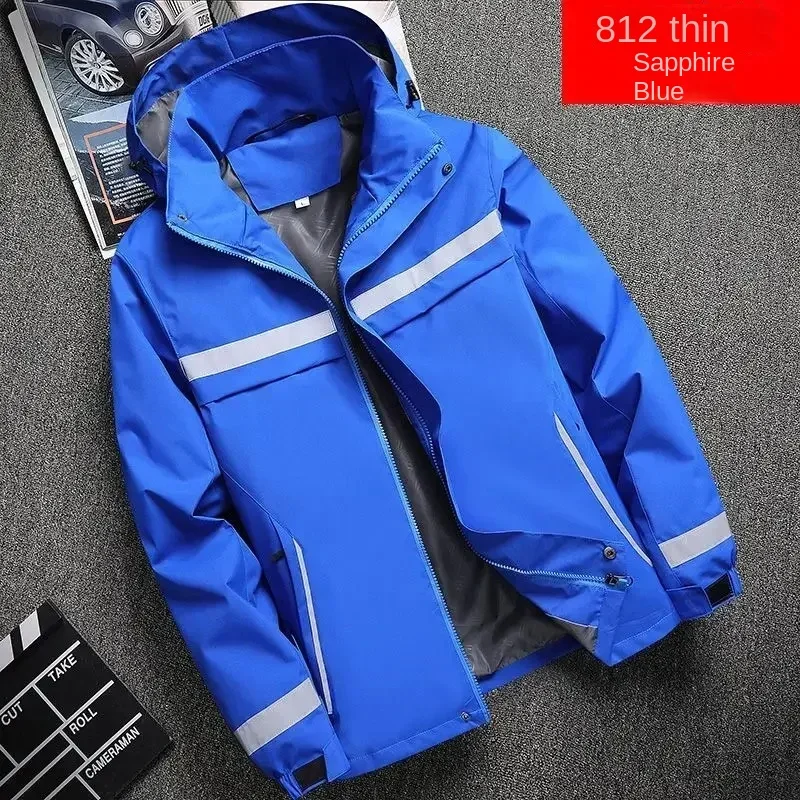 New men's jacket, fashionable reflective striped hooded jacket, outdoor sports zipper clothing, customizable logo printing