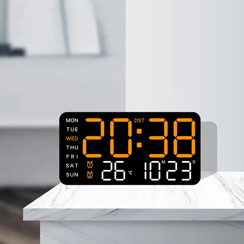 Large LED Digital Wall Clock with Built-in Date, Week, Temperature, and Humidity Display – Multifunctional and Stylish Timepiece