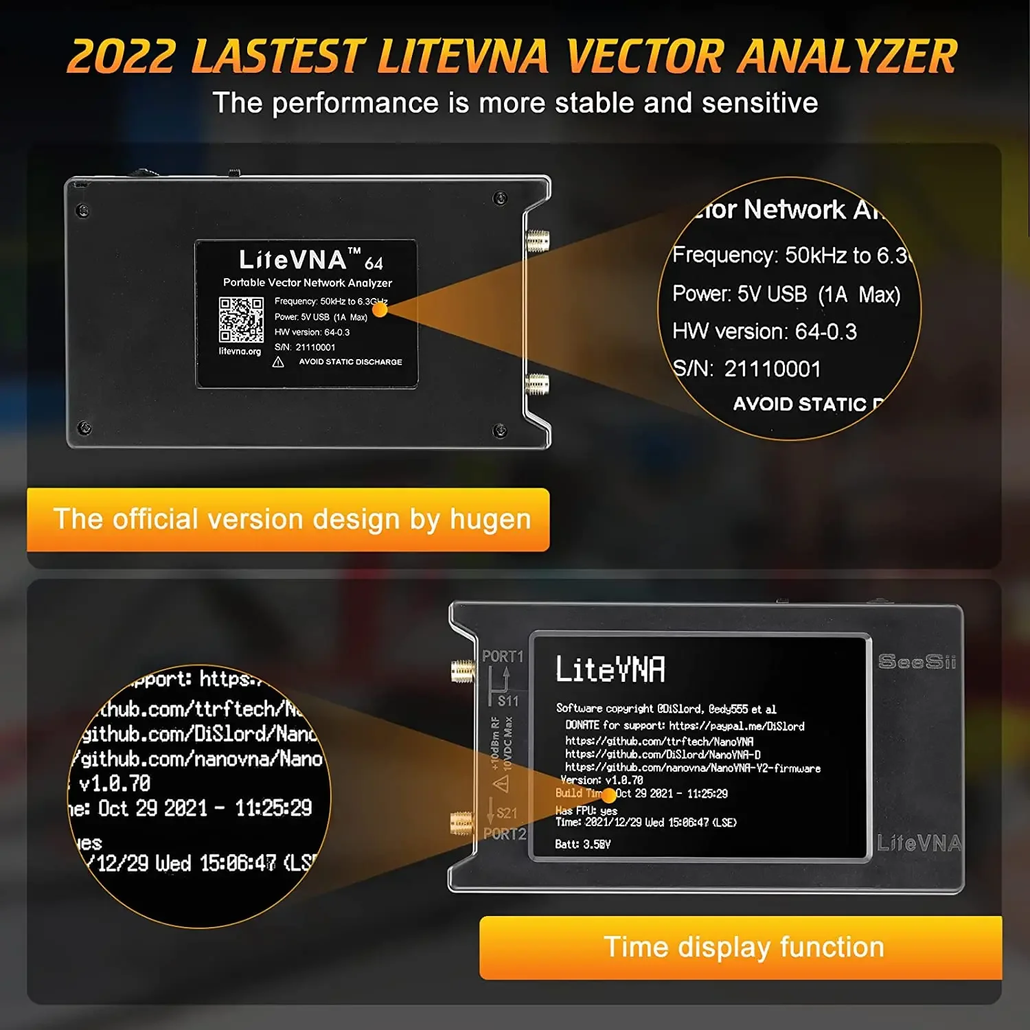 LiteVNA 4 inch NanoVNA 50kHz-6.3GHz Vector Network Analyzer VNA Antenna Analyzer