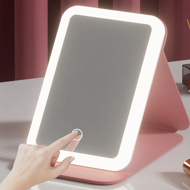 Desk LED Lighted Touch Screen Portable Mini Makeup Mirror Multi-function  Storage Makeup Box Cosmetics Rack mirror - AliExpress