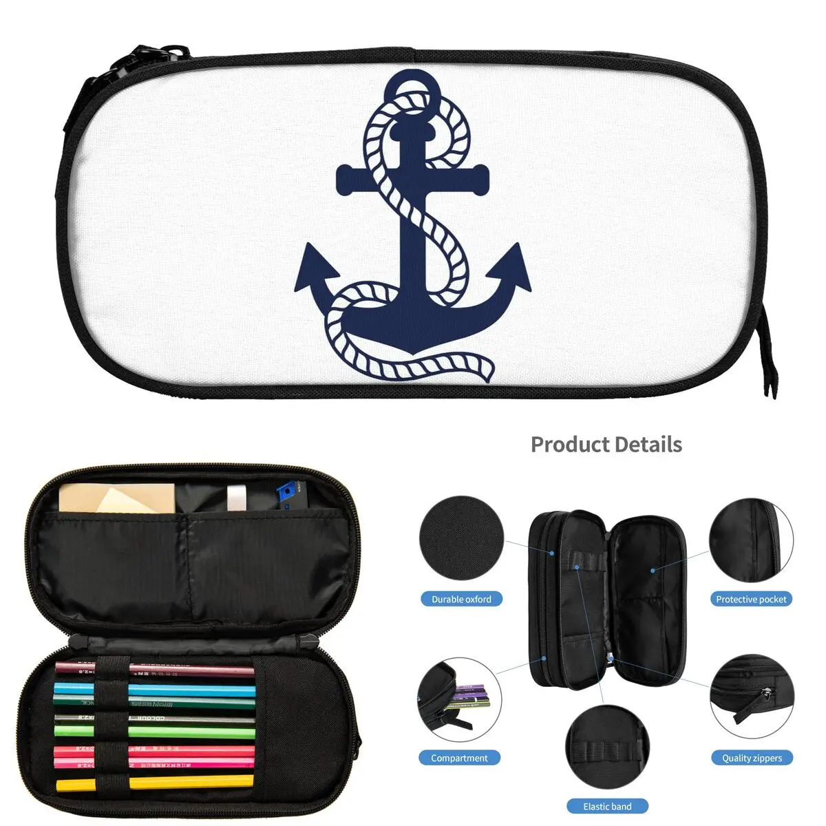 앵커 해상 선원 연필 케이스 학생용 학교 펜 박스 연필 가방 대용량 수납 연필 파우치