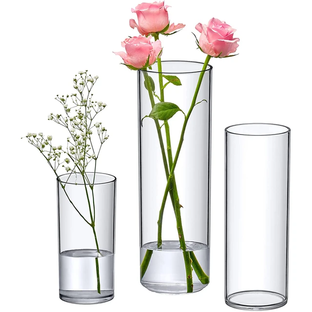 Transparent Glass Cylinder Vase Small Flower Interior Mini Wooden Vase  Clear Floreros Decorativos Moderno Office Decoration - AliExpress