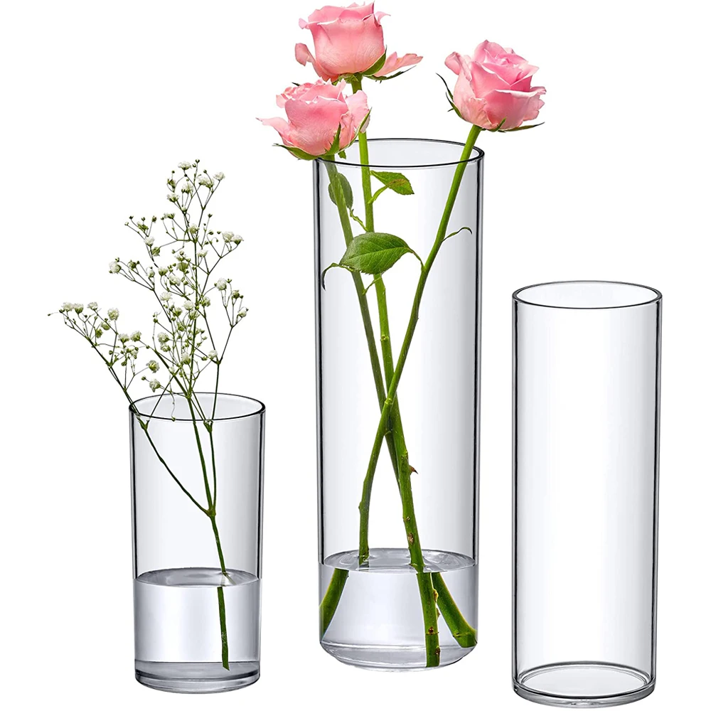 Cylinder Vases (3Piece Set) Glass Cylindrical Flower Vases for Wedding