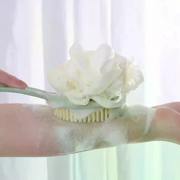 Spazzola da bagno morbida con luffa e setole per donne e uomini - Spazzola da doccia curva con manico lungo per il corpo, il viso e il lavaggio spa