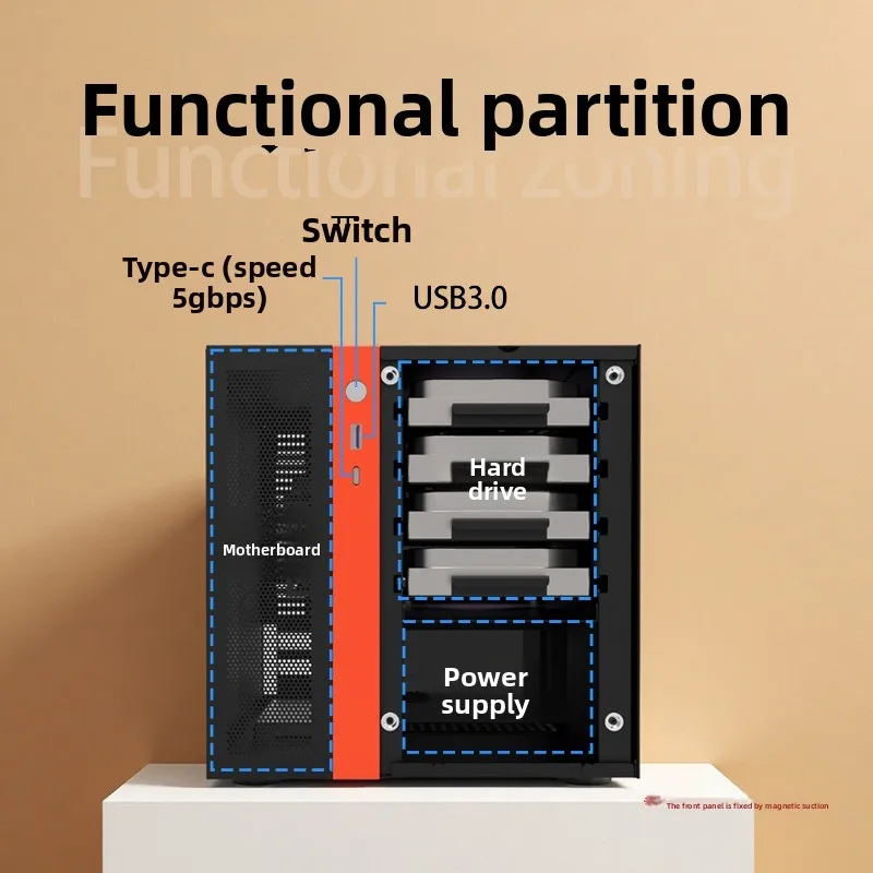 ITX SFX PSU 핫스왑 75mm 쿨러 225mm 로우 프로파일 GPU 미니 서버용 섀시 4베이 NAS 케이스 12.8L