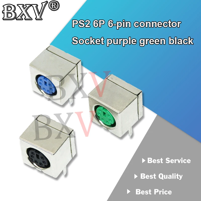 10Pcs Ps2 6P 6-Pin Purple Green Black Connector Socket  Keyboard Mouse Socket
