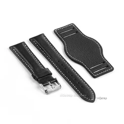 Vintage - Style Genuine Leather Watch Strap Bracelet - 22mm (Black)