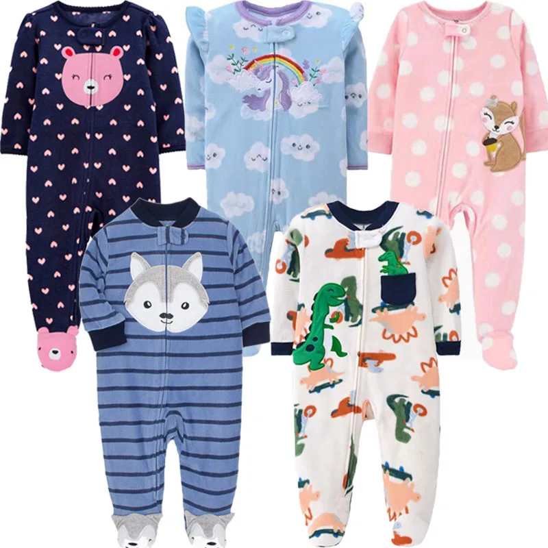 Winter Baby Polar Fleece Pajamas Warm Romper Cute Animal Fox Footed Zipper Cotton Jumpsuits Newborn Boys Girls Clothing 0-12M baby sleepsuit baby clothes