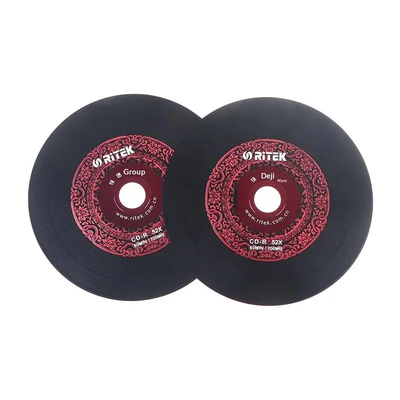10PCS Ritek 비닐 디스크 블랙 CD-R 빈 디스크 녹음 가능 컴팩트 디스크 700MB/80min/52x 자동차 음악 CD-R 빈 디스크 디스크