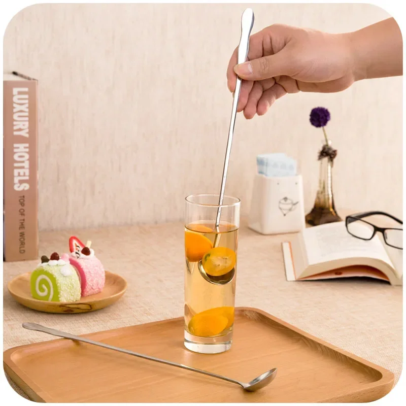 30CM Stainless Steel Long Handle Stir Spoon Creative Ice Cream Dessert Scoop Korean Cocktail Coffee Tea Mixing Spoon Flatware stainless steel spoon tea spoon