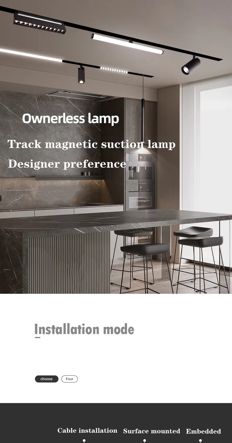 Description Picture 2 of itemMagnetic Track LED Light Fixtures Flexible Ceiling Spotlight Rail Strip Magnet System For Indoor Modern Home Living Room Kitchen