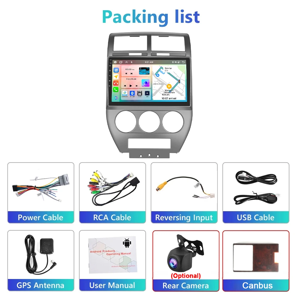 Podofo para Jeep Compass 2007-2010 Radio de coche reproductor de vídeo Multimedia navegación estéreo GPS Android No 2din 2 din dvd 6