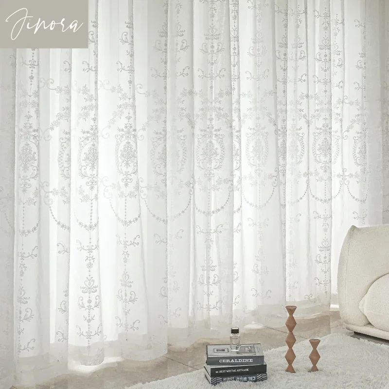 White Embroidered Tulle Curtains for Living Room Luxury European Sheer Curtain for Hall Rideaux Voilage Treatment Home Customize - Image 3