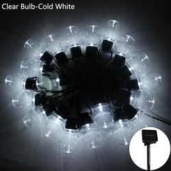 LED Globe Solar Fairy String Lights - Outdoor Decorative Bulb Lamps for Celebrations and Events (Clear Cold White)