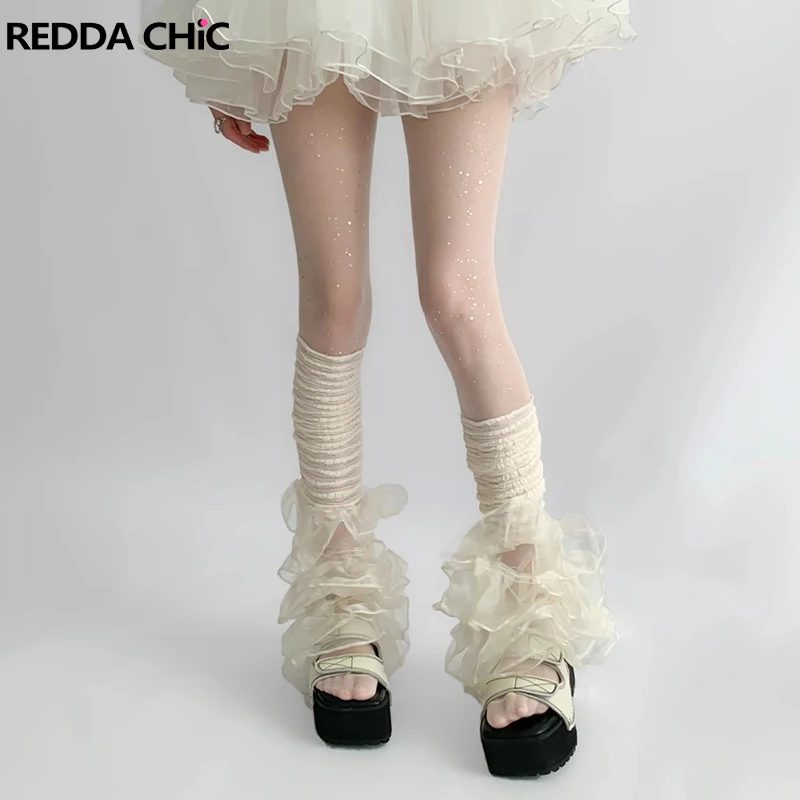 

REDDACHiC Lolita Jk Layered Ruffle Leg Warmers Women Cute Princess Lace Ruched Long Socks Teen Girl Boots Cover Vintage Clothes