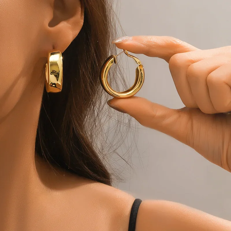 Hoop Earrings Golden Earrings Simple Stainless Steel Gold Color Hoop Earrings For Women