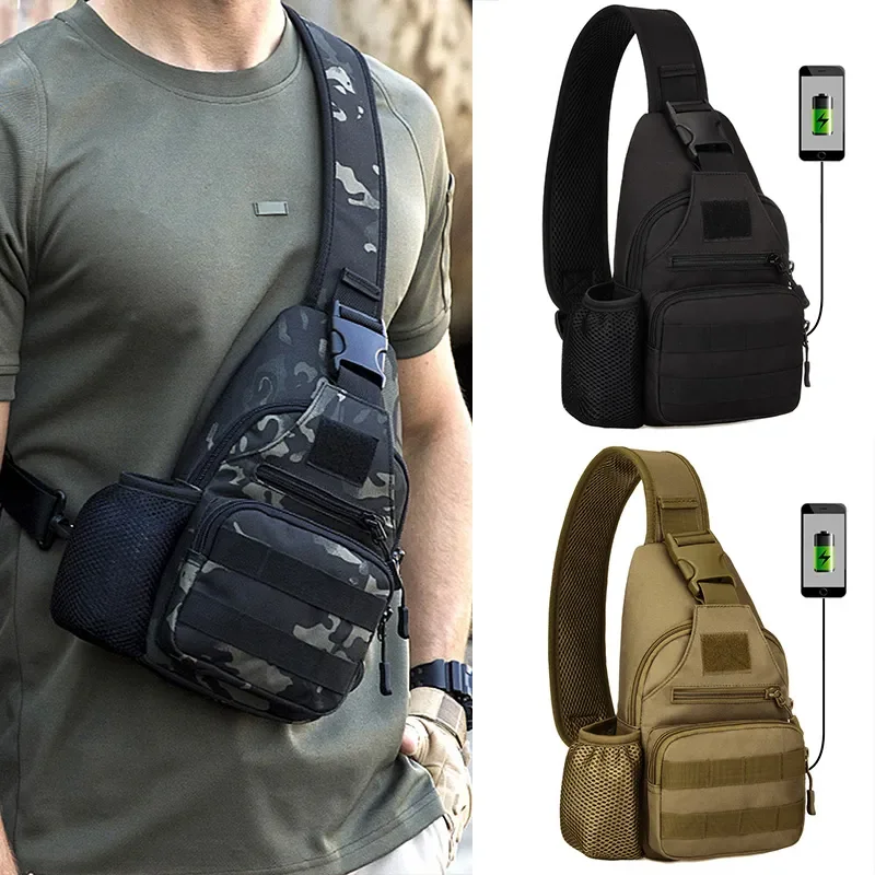 

Men's High Quality Army Military Tactical Chest Bag USB Charging Interface Crossbody Bags Outdoor Cycling Hiking Shoulder Bag