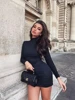Long Sleeve Slim Bodycon Mini Dress Women Turtleneck Pleated Party Ruched Short Evening Club Outfit 6