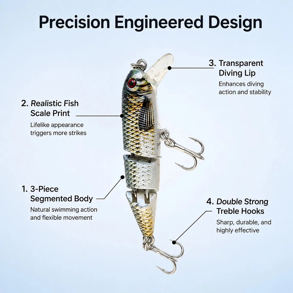 Fishing Lures with Hooks, Wiggling, Vibrating, Rattling and Gurgling for More Bites,Swimbaits for Bass, Trout, Crappie, Walleye - 3